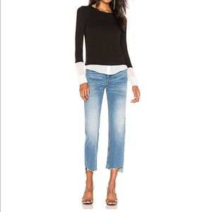 New Bailey 44 black knit and chiffon blouse w rhinestones